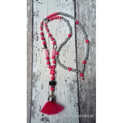grijs/ roze ketting grijs/ roze ketting